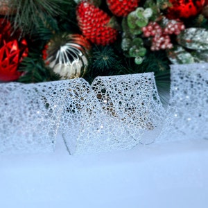 Fita de Natal com fio de 63 mm, glitter prateado, decorações de Natal, embrulho para presente, presentes, artesanato, laço de glitter