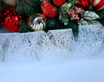 Kerstlint met draadrand 63 mm zilver glitter kerstversieringen Cadeaupapier Cadeaus Ambachtelijke glitterstrik