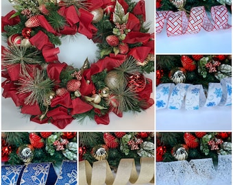 2.5 wide x 10 yards Taupe polyester ribbon with red glitter pattern Wired christmas ribbon Christmas ribbon for wreaths