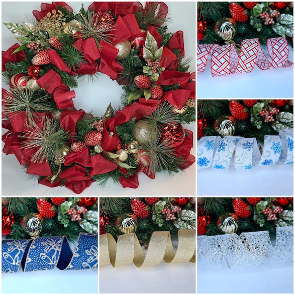 Christmas Wired Edge Ribbon 2.5 IN WIDE Decoration Tree Gift Wrap Craft Glitter Luxury Xmas Tree