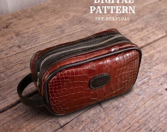 Leather Toiletry Bag Pattern – DIY Dopp Kit, Travel Pouch (PDF Digital Template)