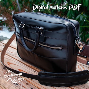 Patrón de maletín de cuero, Patrón de bolso de cuero para computadora portátil, Patrón de cuero, Patrón de bolso de cuero con instrucciones fotográficas