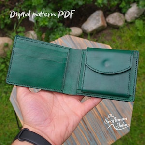 Patrón de cartera de cuero, Plantilla PDF con instrucciones, Cartera plegable con monedero, Cartera para hombre