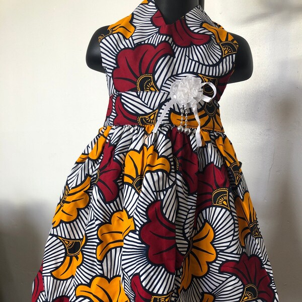 African print dress for little girls, Cute Halter dress for toddler, Flower print dress for baby princess, Ankara dress