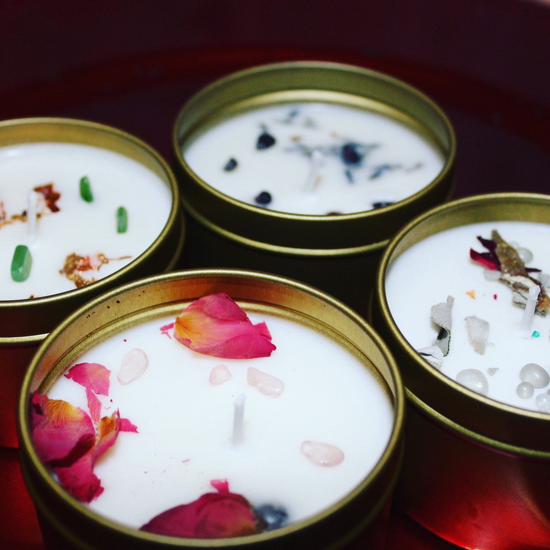 No Label Wholesale Gold Tin Candles 4oz, Scented Intentional Candle