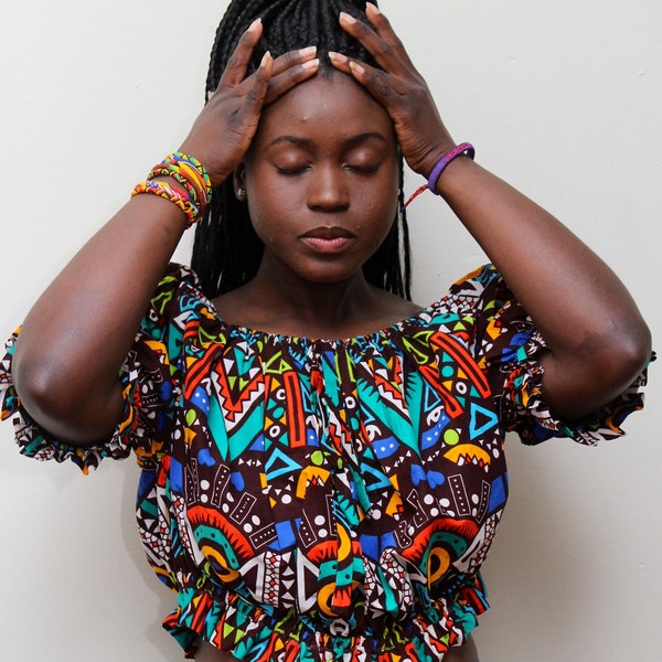 Africa Summer crop top, Africa print blouse, Ankara off-shoulder top, african print blouse, Kente bardot top ,plus size blouse