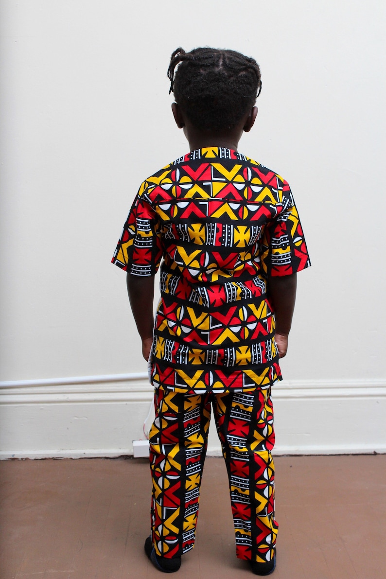 Africa print matching set for boy, two piece shirt and trousers set, Ankara clothing for kid, Kente shirt and pants for toddler image 3