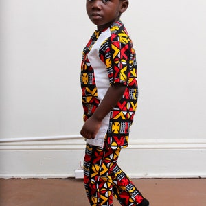 Africa print matching set for boy, two piece shirt and trousers set, Ankara clothing for kid, Kente shirt and pants for toddler image 2