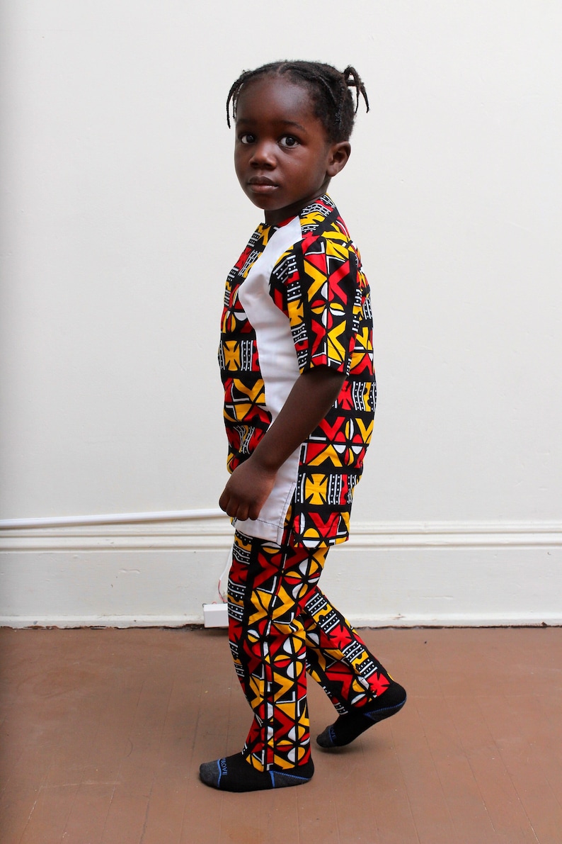 Africa print matching set for boy, two piece shirt and trousers set, Ankara clothing for kid, Kente shirt and pants for toddler image 2