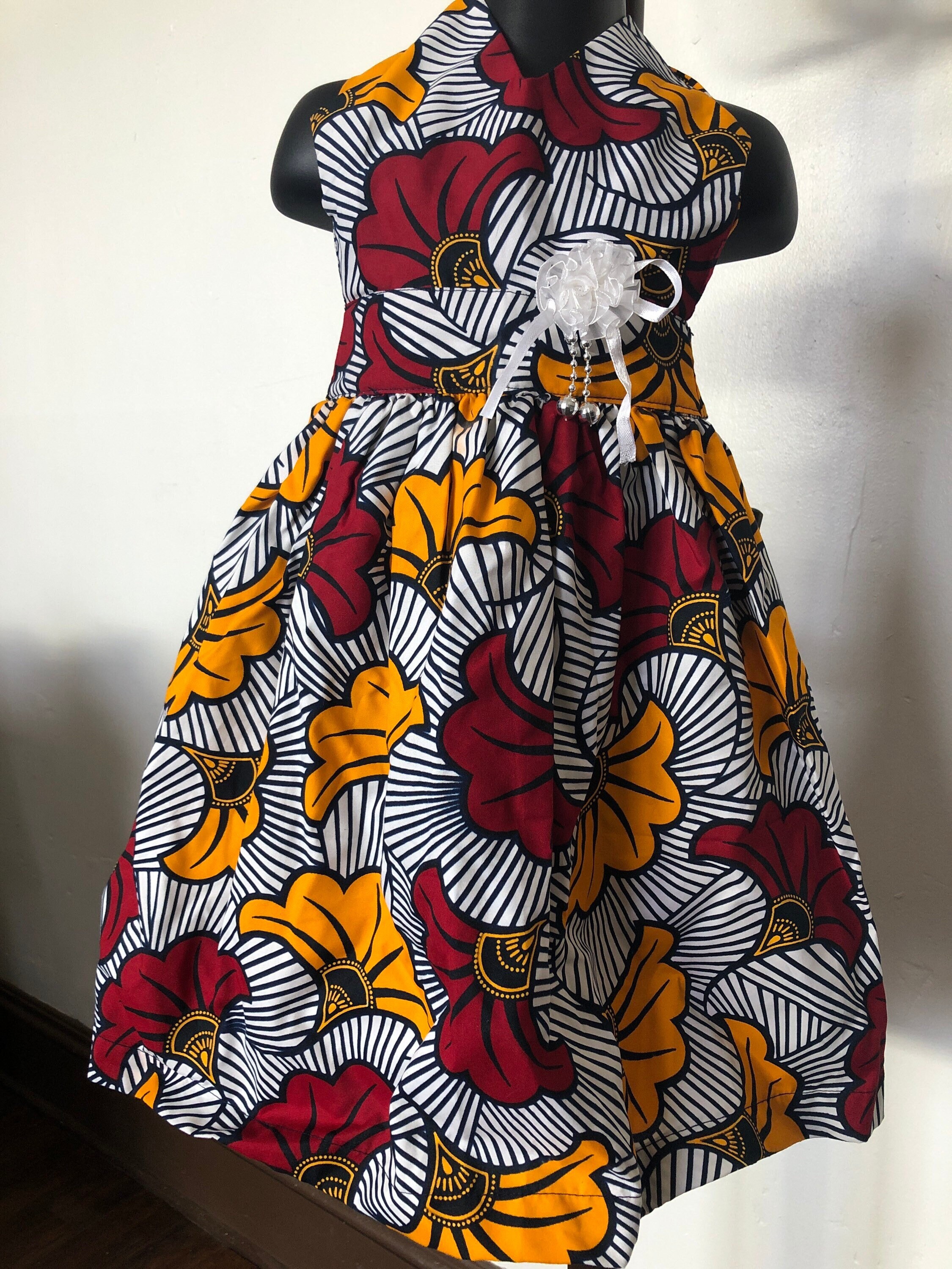 African Flower Print Princess Dress - Women's Dresses-African Fashion