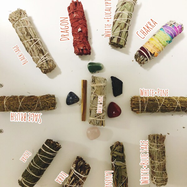 Premium sage smudge bundle, Variety sage sampler, Energy cleansing sage stick, Hand wrapped native own sage kit, Intention sage 4 inches