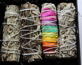 7 chakras sage , hand tied sage with fresh Rose petals in bulk, organic 7 chakras healing sage, Yerba Santa sage