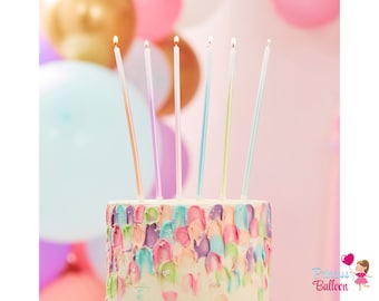 12x long cake candles pastel