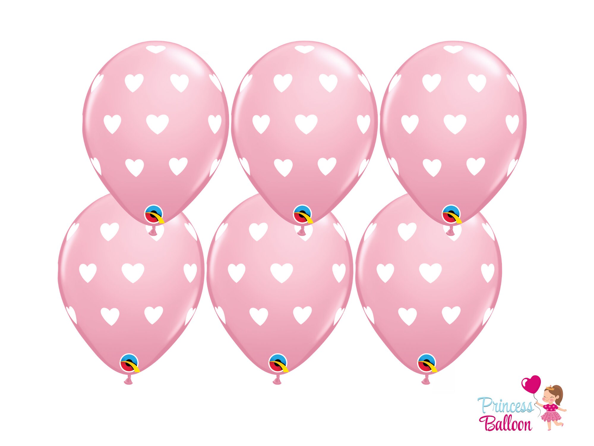 6x Hearts Latex Balloons Pink White Valentine's Day Etsy