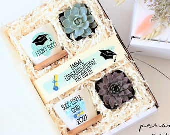 Unique graduation gift box - succulent gift for grads - personalized grad gift - custom graduation gift - gift under 40 - ready to ship gift