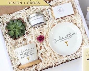 Modern godmother proposal with cross gift box - baptism gift box - modern godmother gift - succulent gift box - custom godmother gift