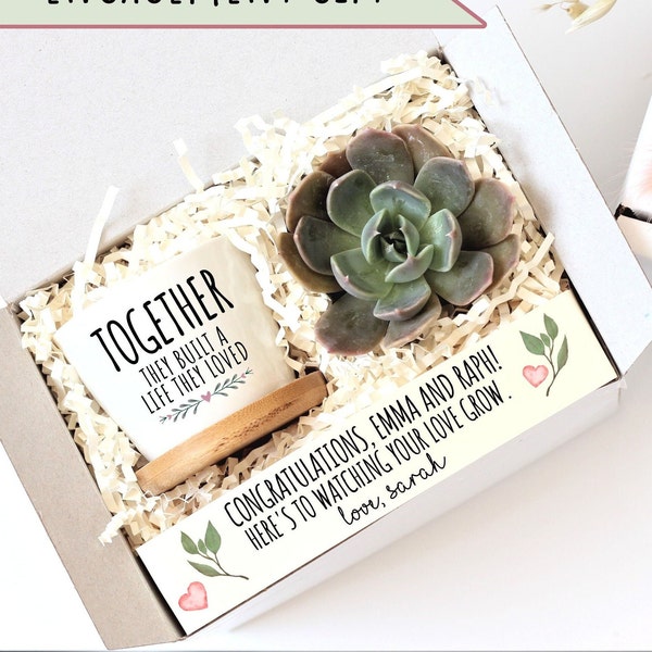 Personalized engagement gift - unique wedding gift - mini plant gift - congrats gift box - succulent gift - ready to ship - gift under 20