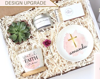 Personalized confirmation gift for girls - first communion gift set - custom ring dish with cross - religious gift set - cross trinket dish