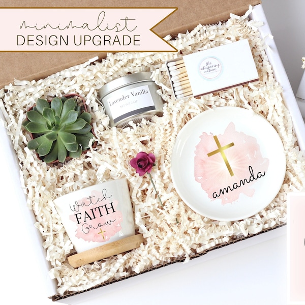 Personalized confirmation gift for girls - first communion gift set - custom ring dish with cross - religious gift set - cross trinket dish