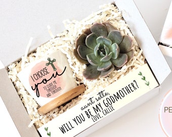 Godmother proposal gift box - madrina gift box - personalized godmother gift - succulent gift box  - ready to ship - gift under 20