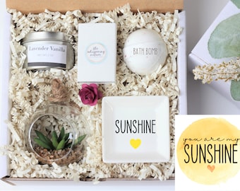 Sunshine in a box - sunshine gift box - thinking of you gift box - box of sunshine - ready to ship box - gifts under 30 - succulent gift
