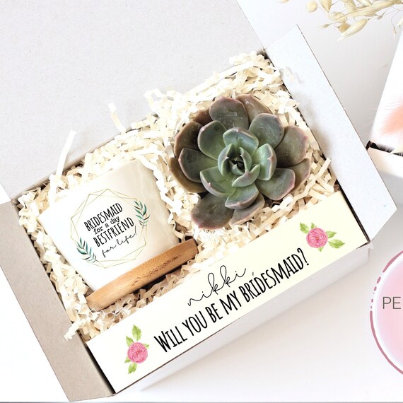 Bridesmaid proposal gift box - succulent gift box - will you be my bridesmaid personalized gift box - gift under 20 - ready to ship gift