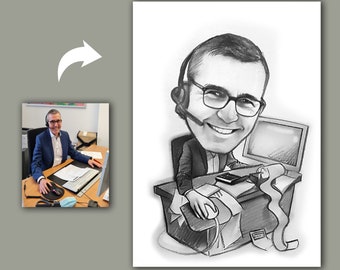 Convierta sus recuerdos en arte: retratos y caricaturas personalizados, caricatura en el trabajo, trabajo de oficinista, compañeros de trabajo, fotografía de grupo, en empresa.