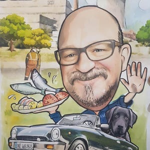 Niente digitale! Vero dipinto su carta! Ritratto/caricatura individuale per collega, regalo per compleanno pensione, fatto a mano Acquerello su carta