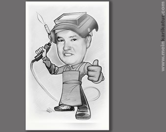 Caricatura de trabajo, ocupación, profesión, carrera, regalo para compañeros de trabajo. Dibujos propios. Idea de regalo: artista, asalariado, cocinero, soldador, profesor, conductor, deportista.