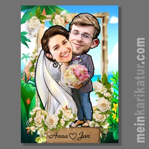 Caricatura di matrimonio, tutto compreso, Arte di coppia personalizzata, Caricatura personalizzata, Foto di famiglia del cartone animato, Regalo di anniversario