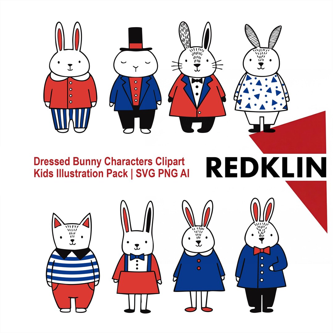 Dressed Bunny Characters Clipart | Minimal Scandinavian Rabbits | Kids ...