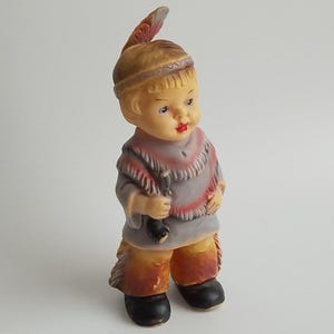 Vintage Rubber Doll Boy 8&quot; Dressed as American Indian