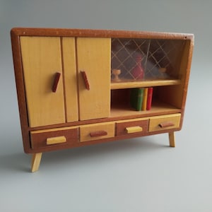 Vintage 1950s-1960s Dollhouse Miniature Wooden Sideboard – 1:12 Scale Mid-Century Cabinet
