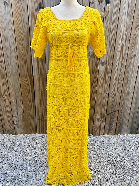 Yellow Crochet 1970s Maxi Dress