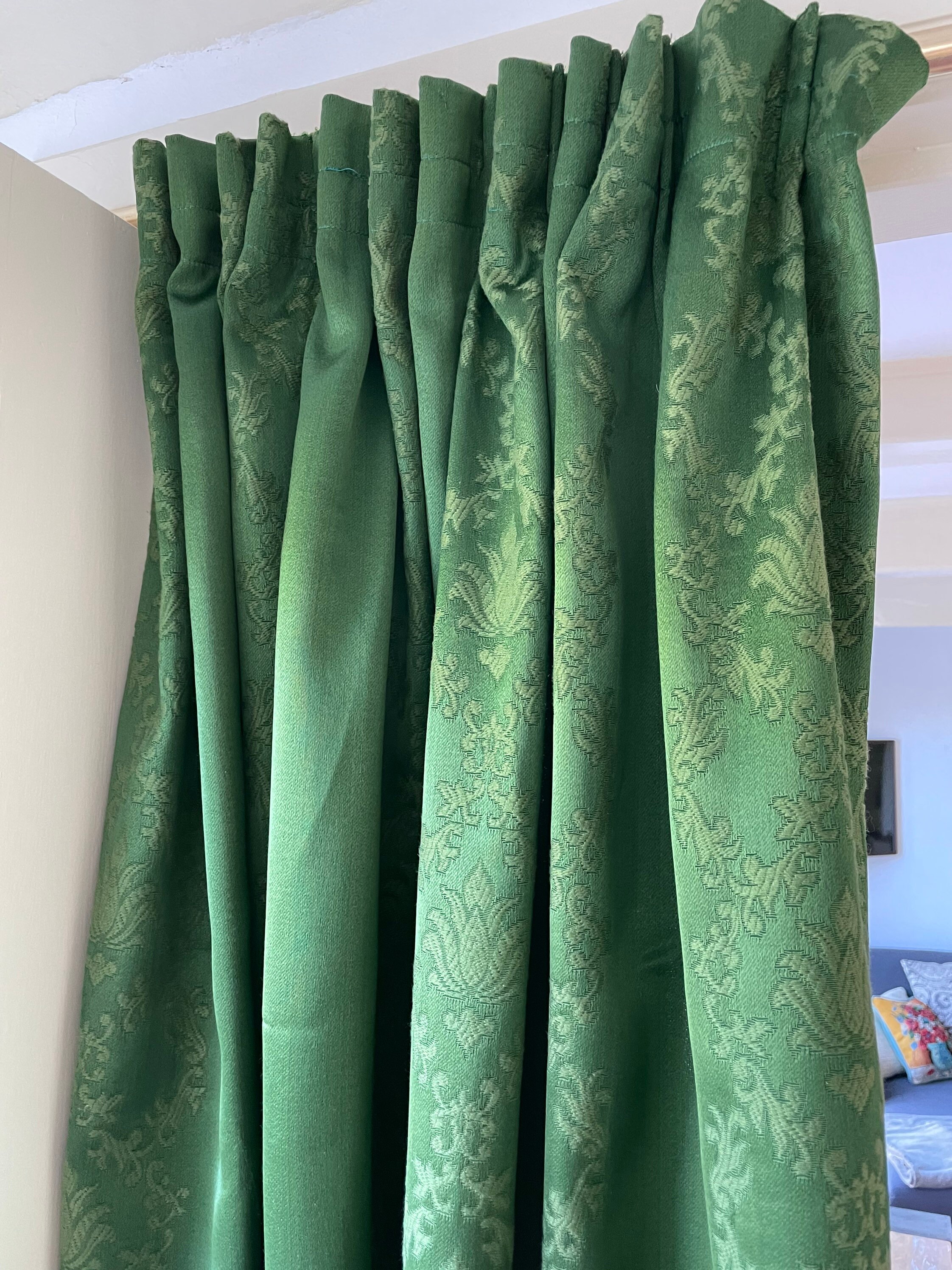 Exquisite Antique Green Silk Damask Curtains Etsy