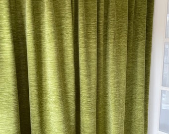 Beautiful vintage pair of green chenille velvet curtains