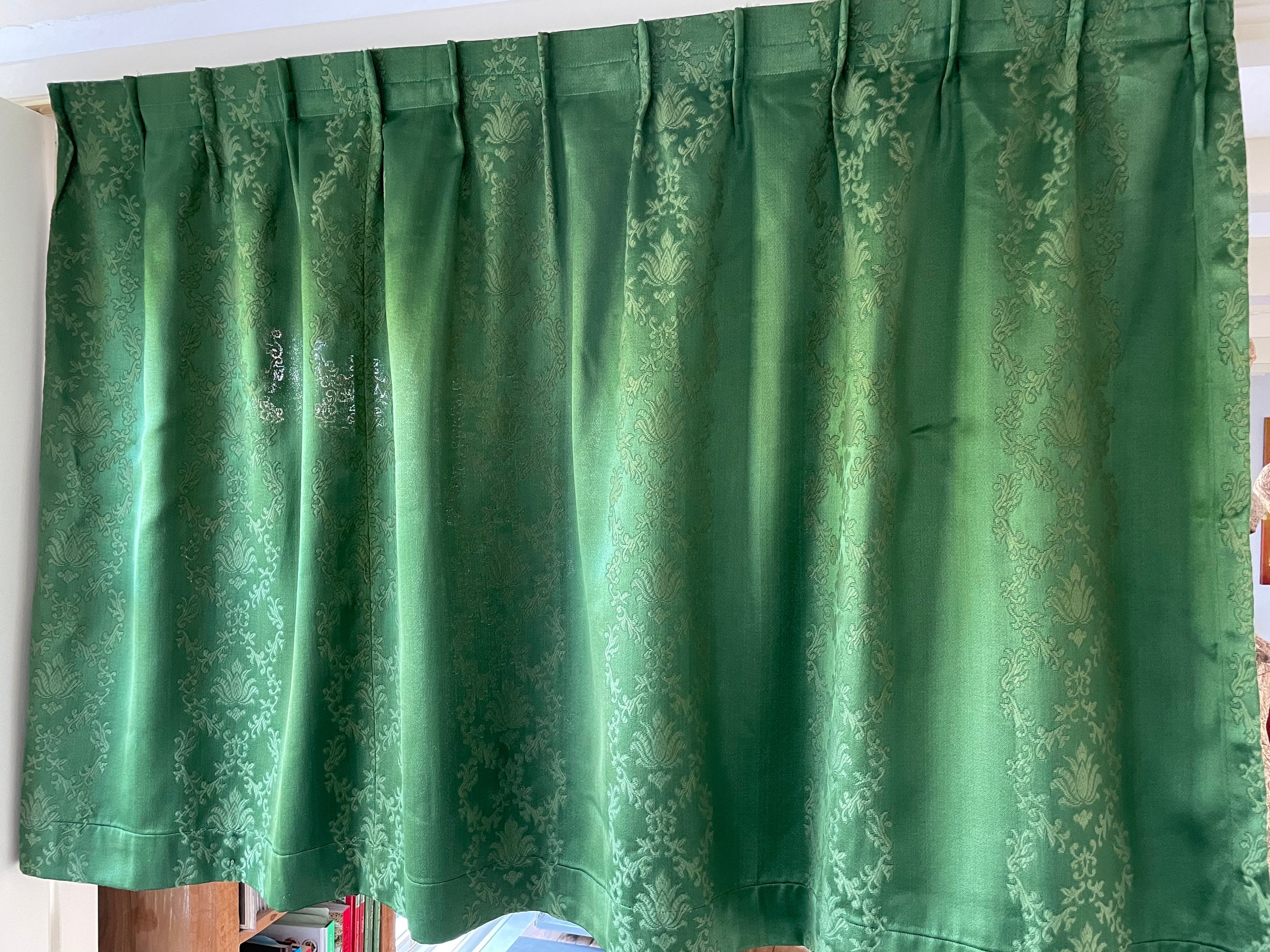 Exquisite Antique Green Silk Damask Curtains Etsy