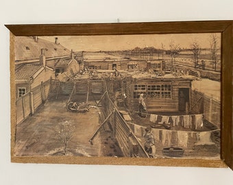 Old print of Vincent van Gogh's artwork named "Backyards"