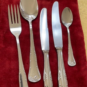 Vintage Inoxable Stainless Steel Flatware Set – 57 Piece European Cutlery Service – Ornate Scroll Pattern – Mid-Century Stainless Silverware