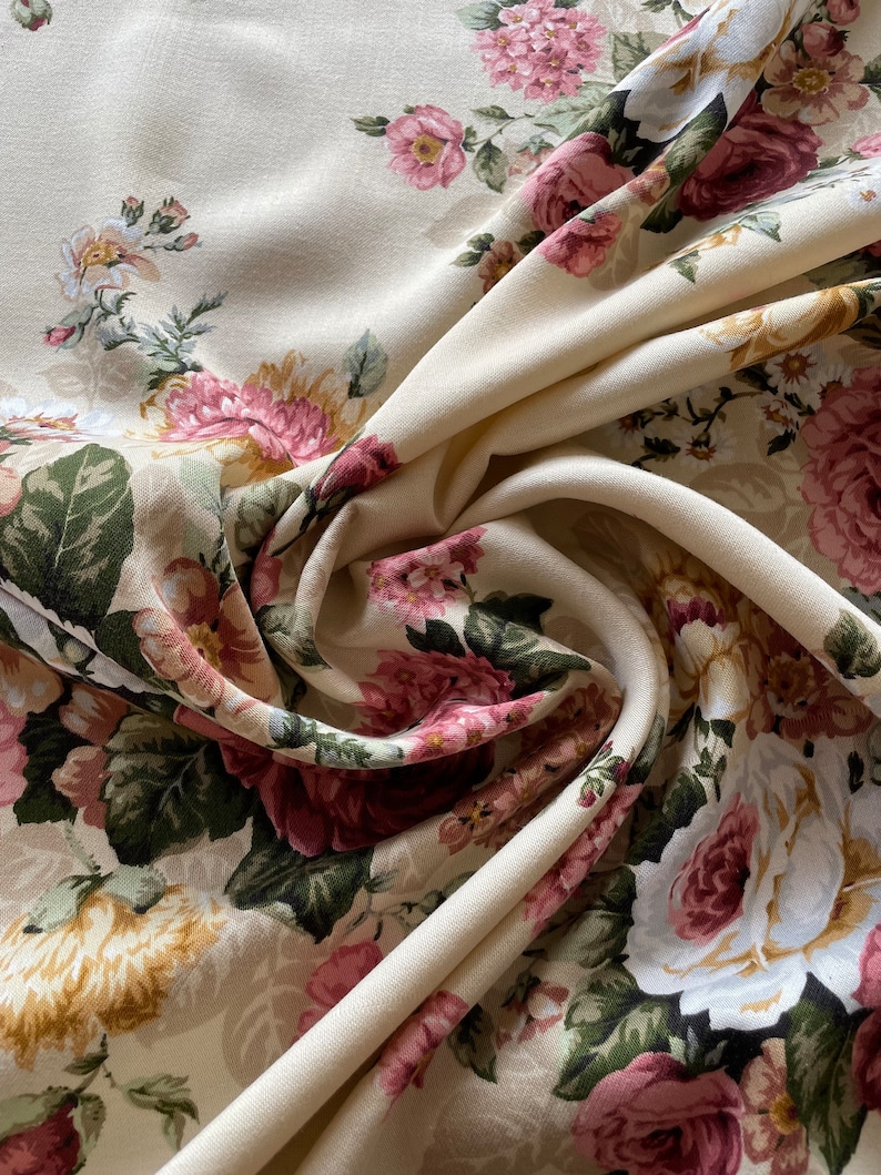 Curtains vintage romantic English pink, white and golden yellow roses on a cream Buckingham fabric range image 9