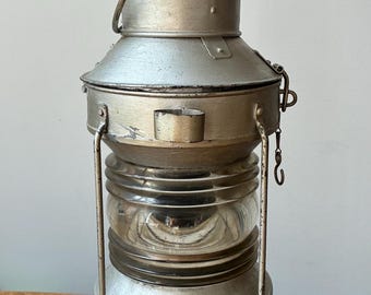 Vintage Ship's Anchor Lantern, Galvanized Steel Boat Light, Authentic Maritime Decor
