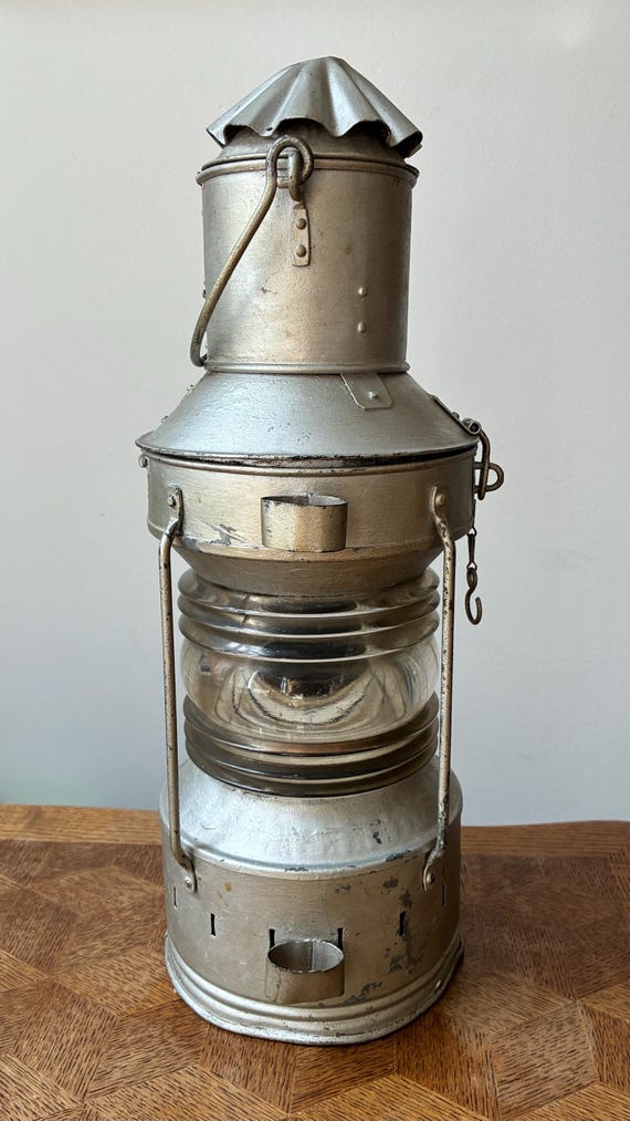 Vintage Ship's Anchor Lantern, Galvanized Steel Boat Light, Authentic Maritime Decor