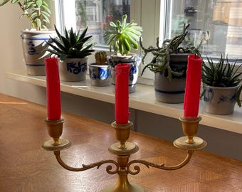 Candelabro/portavelas vintage de latón de 3 brazos – Diseño clásico sólido y no magnético de mediados de siglo (1950-1970)