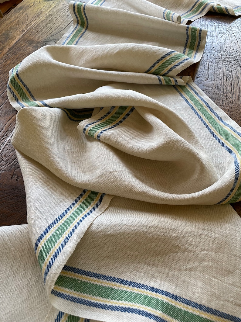 Mangle Cloth Antique With Blue and Green Stripes, Linen Fabric From the ...