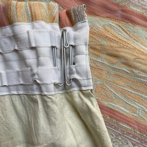 Italian design vintage raw silk type curtains in soft muted colours of peach, blue, pink and yellow in a striped Italian style, extra length image 8