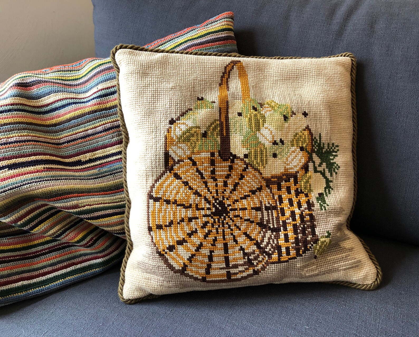 Vintage Tapestry Cushion With Basket of Vegetables Etsy