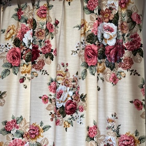 Curtains vintage romantic English pink, white and golden yellow roses on a cream Buckingham fabric range image 3