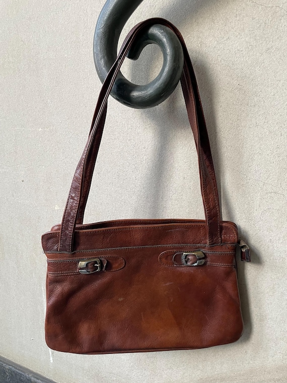 Sac à Mains Vintage En Cuir Marron – Ancien, Fermeture Métal, Occasion à Vérifier