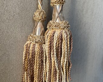 Lot De 2 Cordons à Rideau Vintage Avec Glands Et Rubans - Bleu, Or Et Rouge - Fait Main