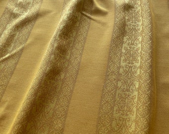 Curtains striped design with a pattern in ochre mustard yellow colour in short length